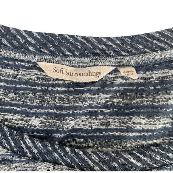 Soft Surroundings Sz M Dylan Swing Blue Gray Striped Crochet Trim Tunic Top - Picture 4 of 8